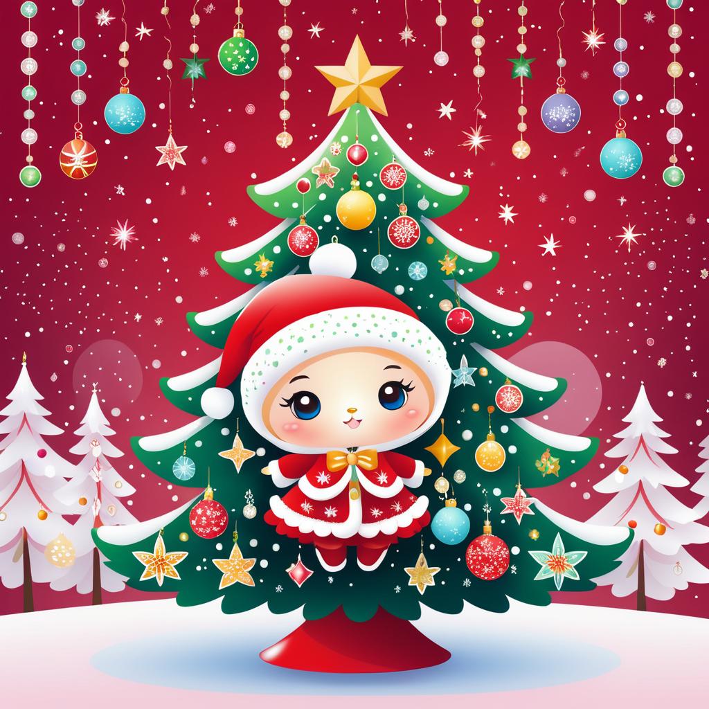 Adorable Chibi Christmas Tree Illustration