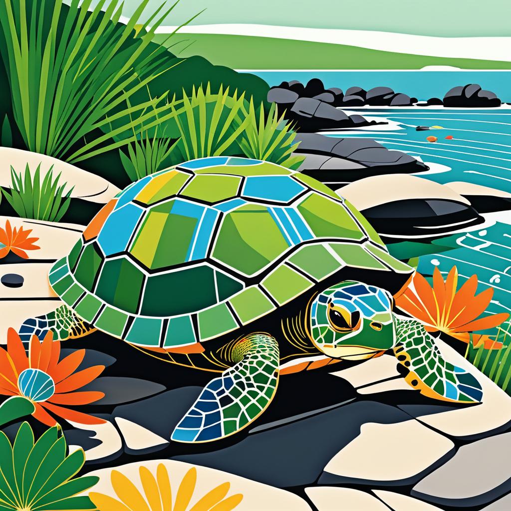 Cheerful Turtle Sunbathing Illustration