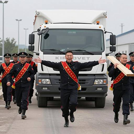 Dynamic Group Running Toward KIROVET Truck