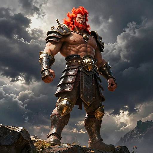 Towering Muscular Warrior on Cliff