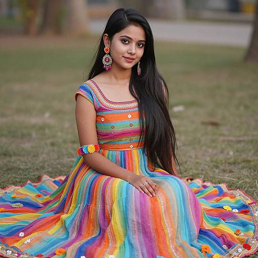 Realistic Girl in Multicolor Ghagra