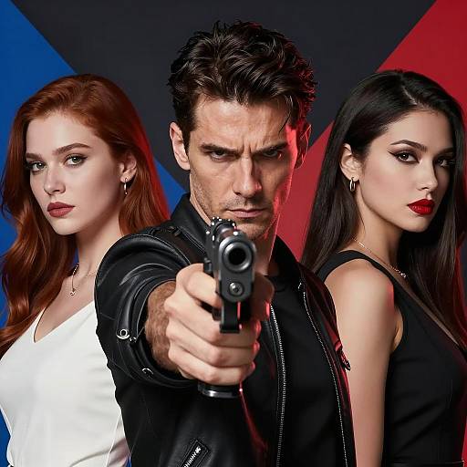 Intense Trio with Gun and Shadows