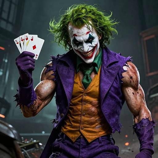 Muscular Joker in Post-Apocalyptic Scene