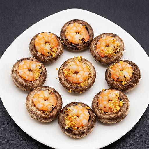 Shrimp Stuffed Mushrooms on White Plate