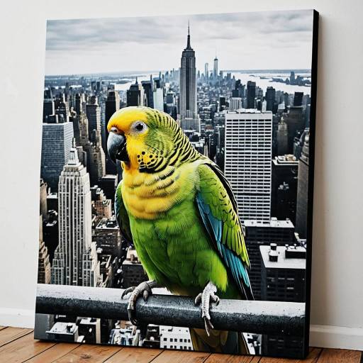 Parakeet Canvas Print over New York Cityscape