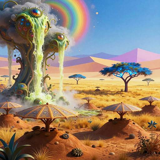 Surreal Dreamscape with Vibrant Abstract Elements