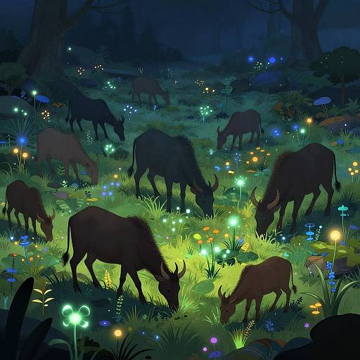 Bioluminescent Fantasy Farm Scene