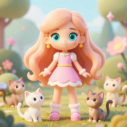 Peach Pastel Fairy Surrounded By Kittens