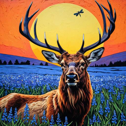 Expressive Elk in Encaustic Art Style