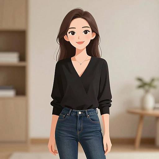 Smiling Woman in Casual Chic Outfit