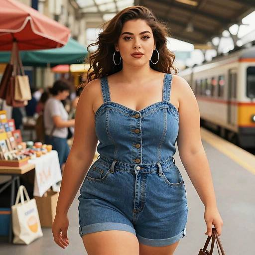 Chic Plus-Size Woman at Flea Market