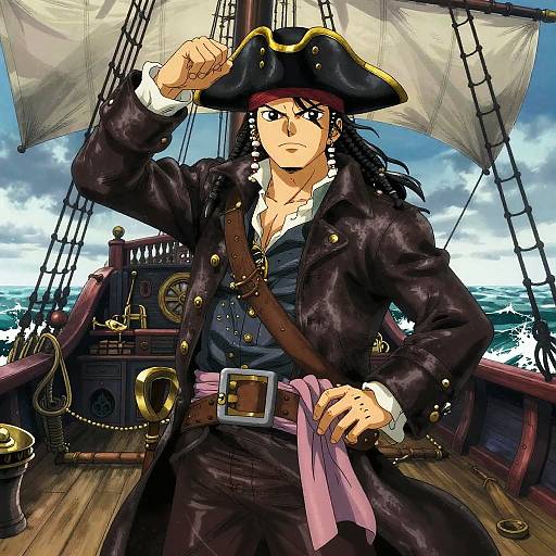 Daring Pirate Captain in Stormy Ocean