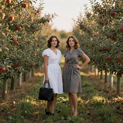 Sunlit Apple Orchard: Two Women Portrait