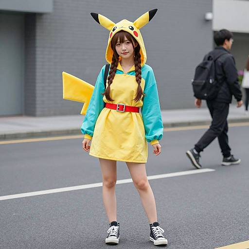 Photorealistic Pikachu Cosplay in Urban Setting