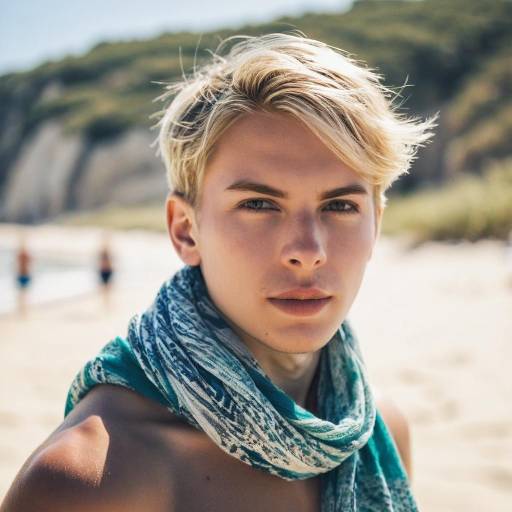 Blond Young Man at Beach Wearing Scarf