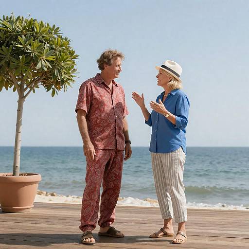 Middle-Aged Couple on Seaside Deck