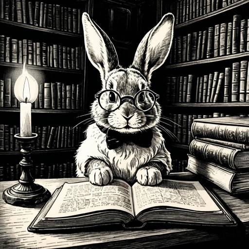 Bookish Rabbit in Cozy Library