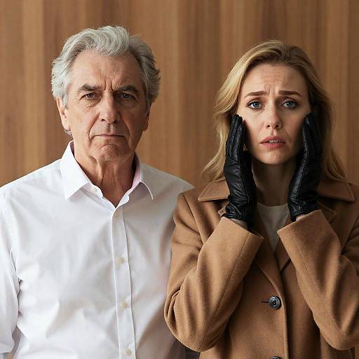 Concerned Blonde Woman and Neutral Older Man