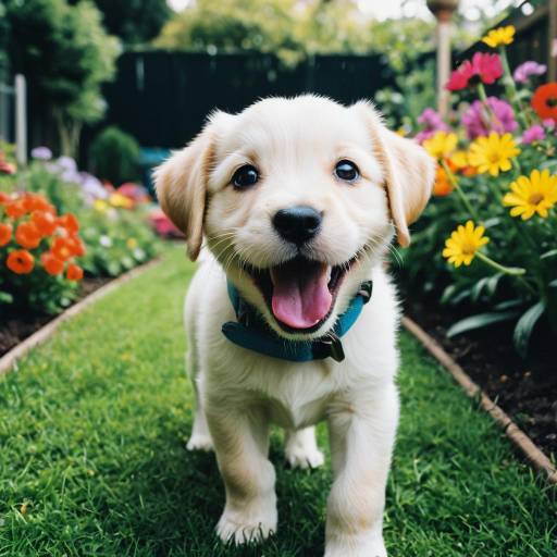 Happy Labrador Puppy in Garden