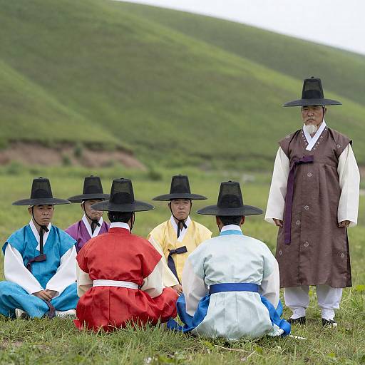 Traditional Korean Attire on Grassy Hill