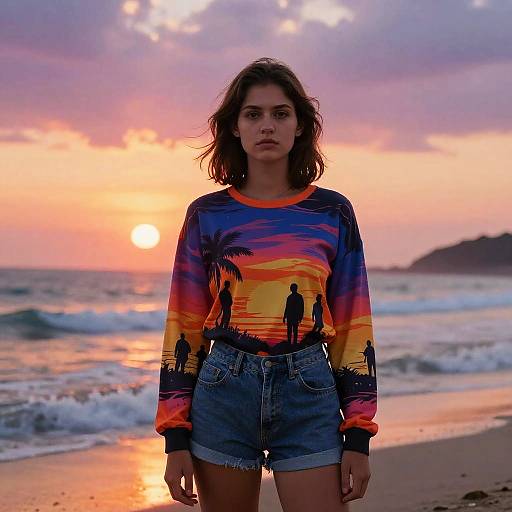 Young Woman on Sunset Beach