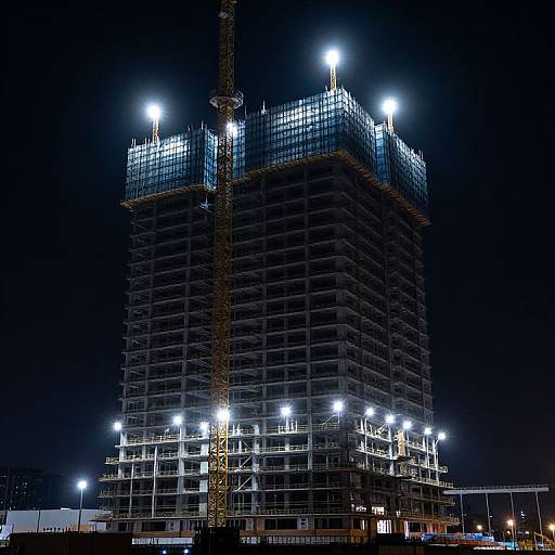 Nighttime Skyscraper Construction Scene