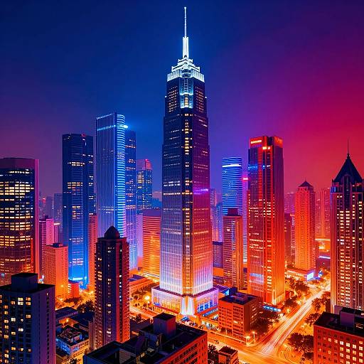 Vivid Futuristic City Skyline Art