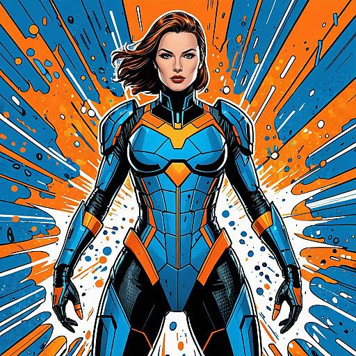 Woman in Futuristic Blue and Orange Suit