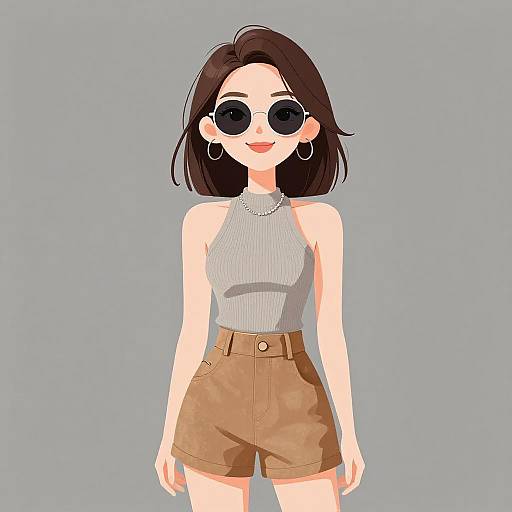 Chic Smiling Woman in Casual Summer Outfit