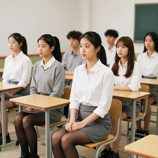 Realistic Classroom Group Portrait Mixed Ethnicities