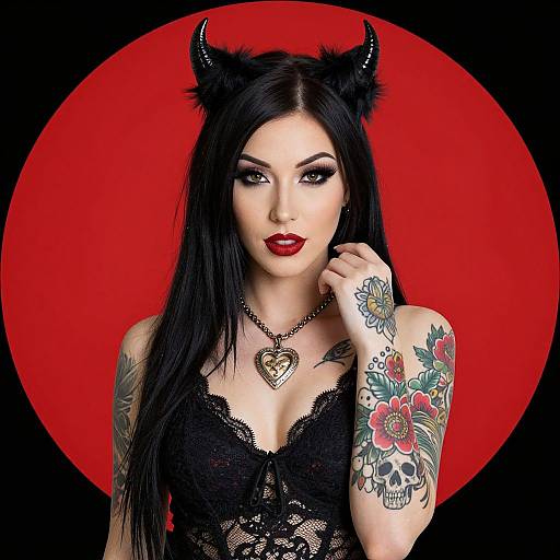 Vibrant Tattooed Woman with Horns