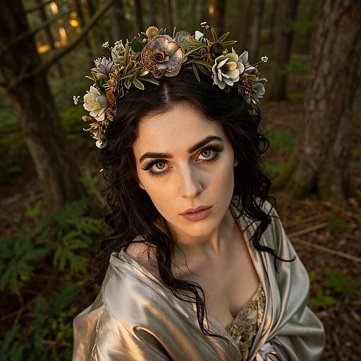 Enigmatic European Woman in Forest