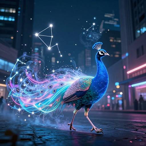 Ethereal Neon Peacocks in Metropolis