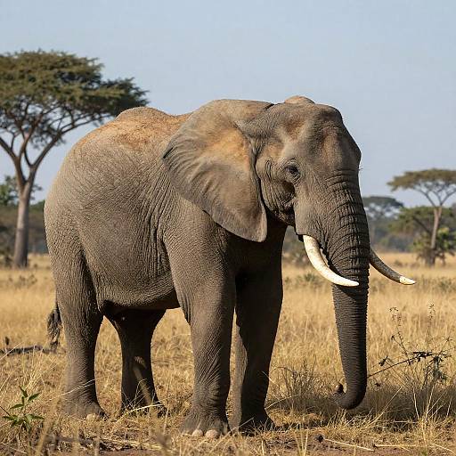 Majestic African Elephant in Sunlit Field