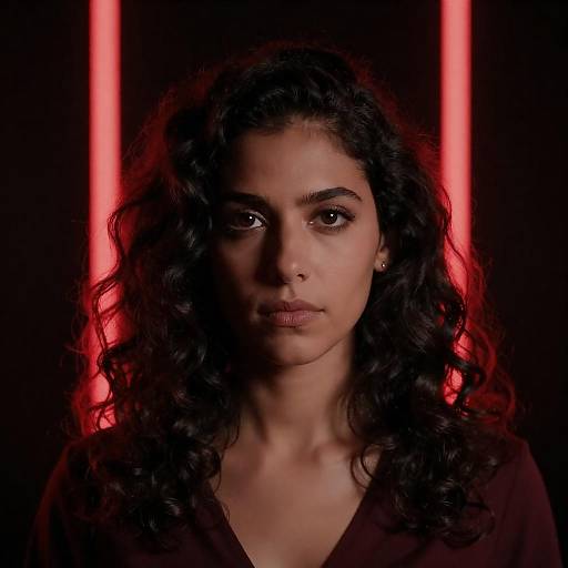 Intense Portrait of a Woman in Red Light
