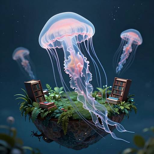 Ethereal Jellyfish Over Floating Island