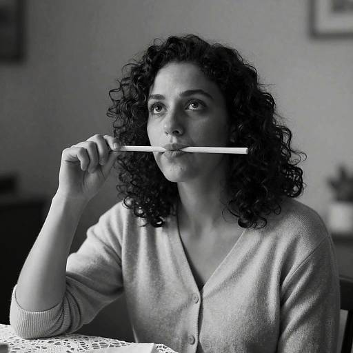 Serious Woman in Cardigan with Stick