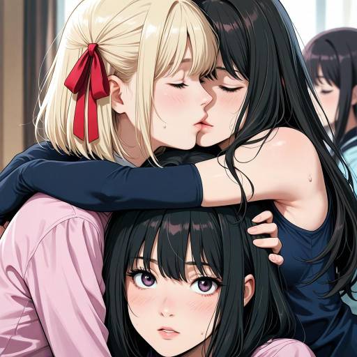 Anime Girls with Hair Ribbons and Blush
