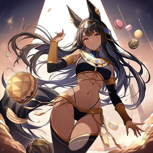 Illustration of Anubis (mythology), egyptian mythology in the style of Haruki (colorful macaron)