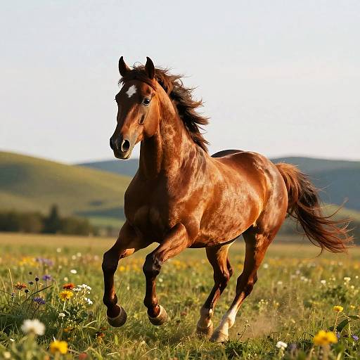 Chestnut Horse Galloping at Sunset