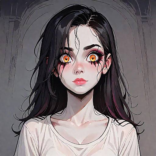 Anime Girl with Intense Orange Eyes