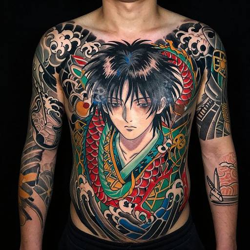 Vibrant Anime-Inspired Dragon Tattoo
