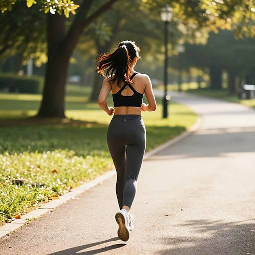 Woman Jogging on Sunlit Park Path
