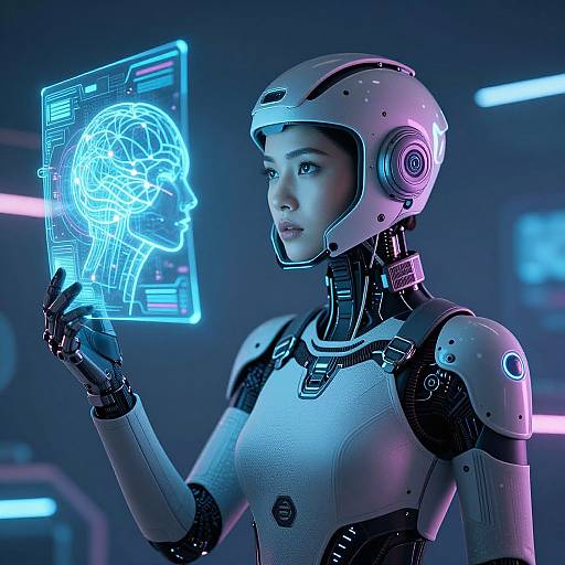 Futuristic Cybernetic Woman with AI Mind Control