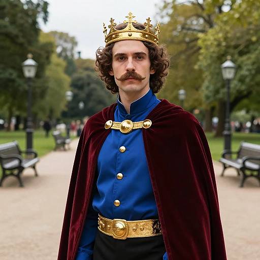 Man in Royal Costume Standing in Park