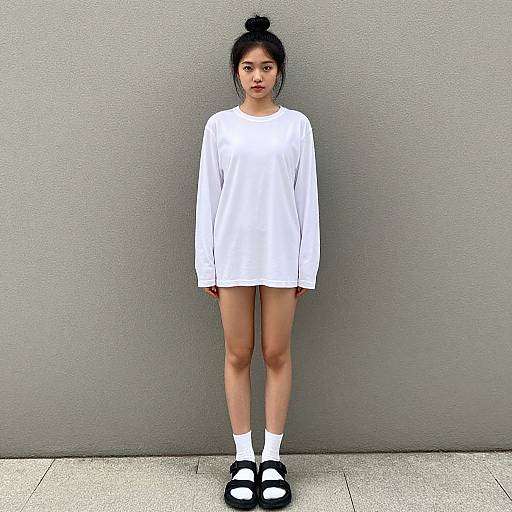 Realistic Asian Girl in Casual Outfit