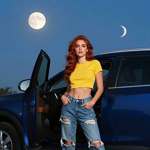 Confident Redhead Against Night Sky