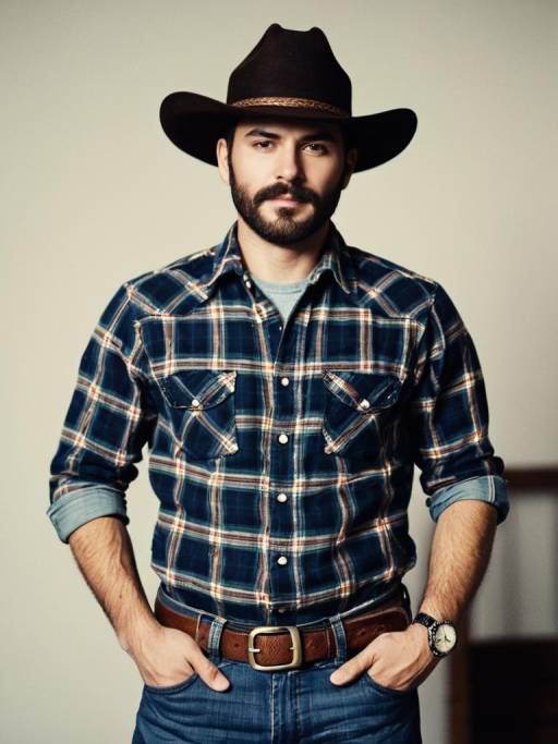 Man in Cowboy Hat and Plaid Shirt