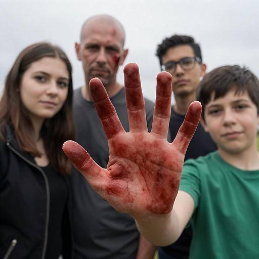Bloodied Hand with Group of People