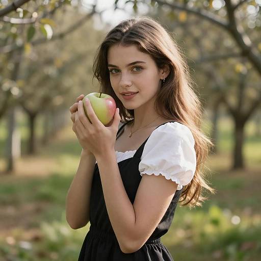 Sunlit Orchard Portrait with Apple